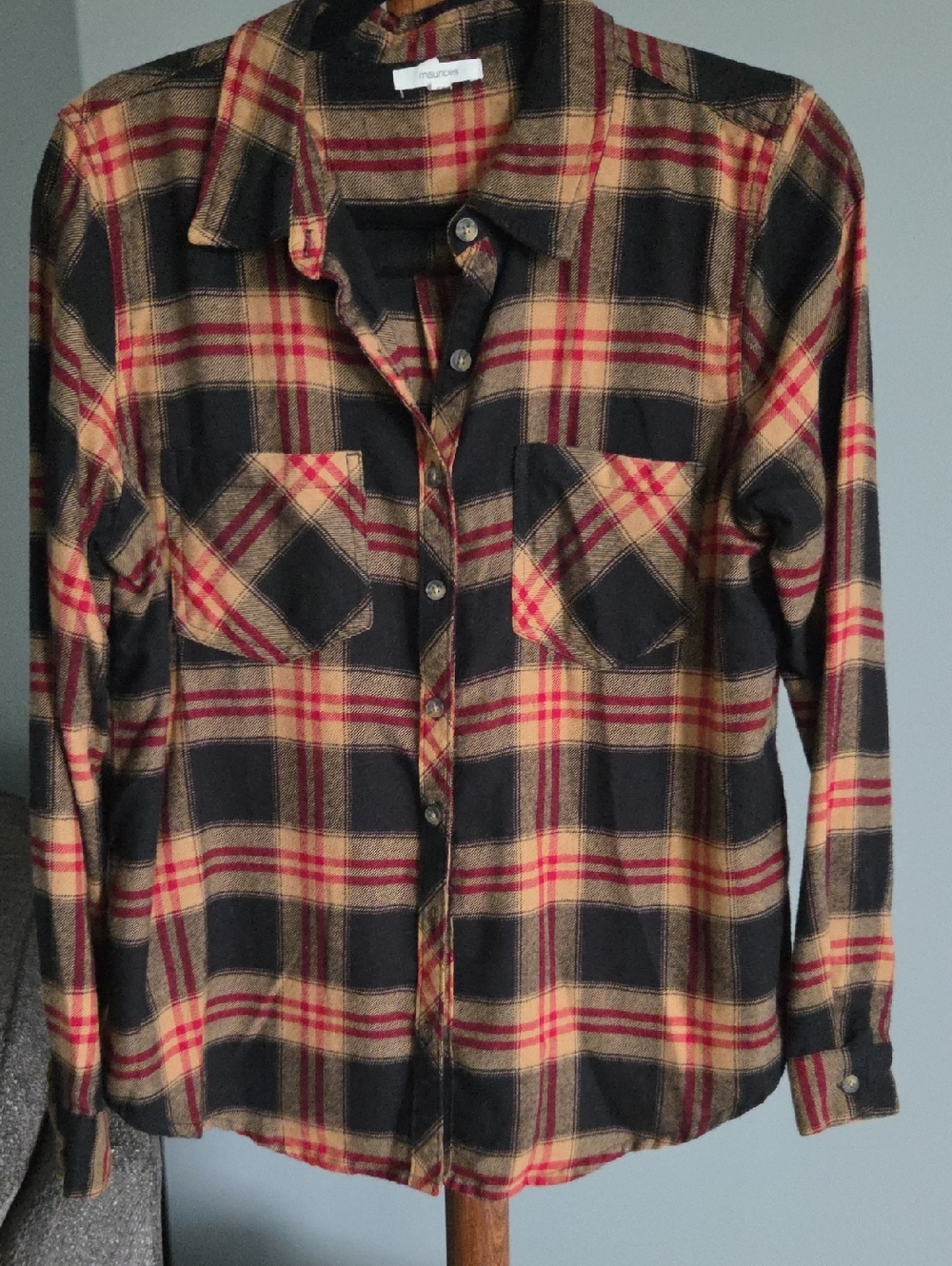 Maurices Plaid Shirt in Tan, Black & Red